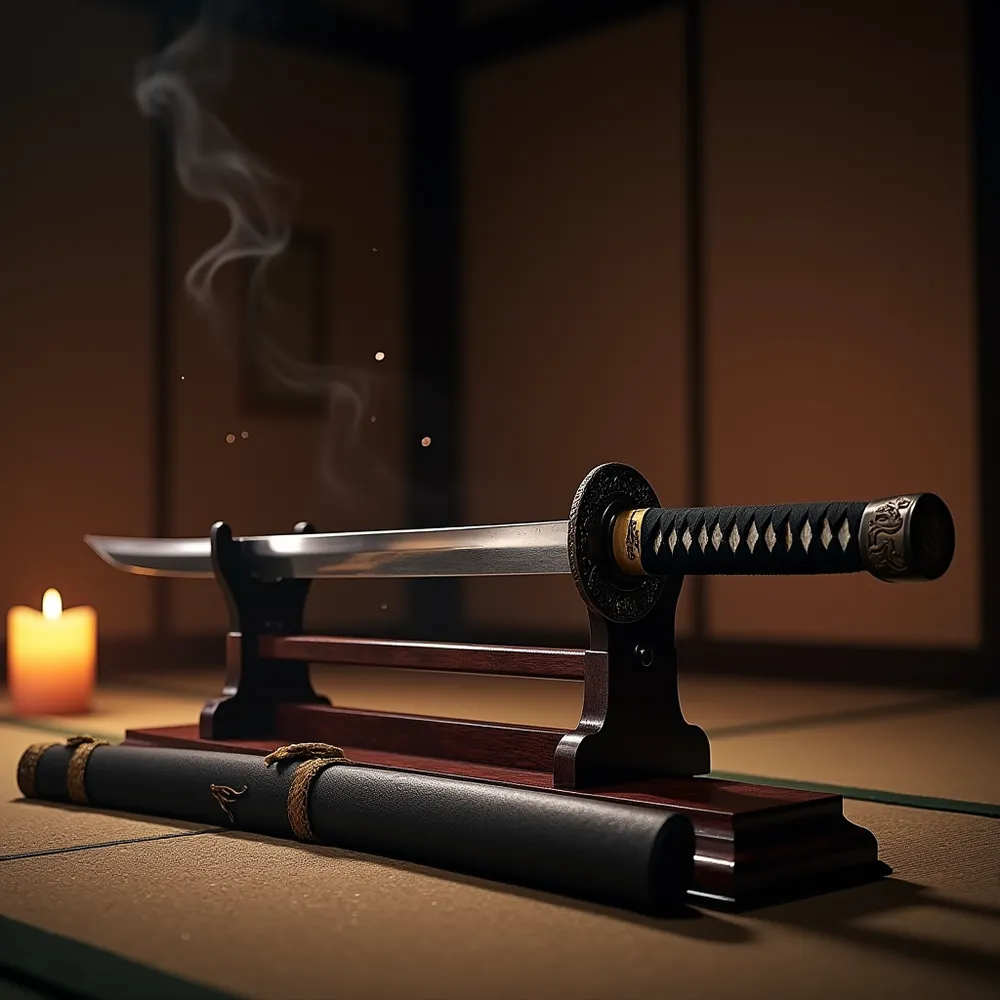 Traditional Japanese katana sword with curved blade